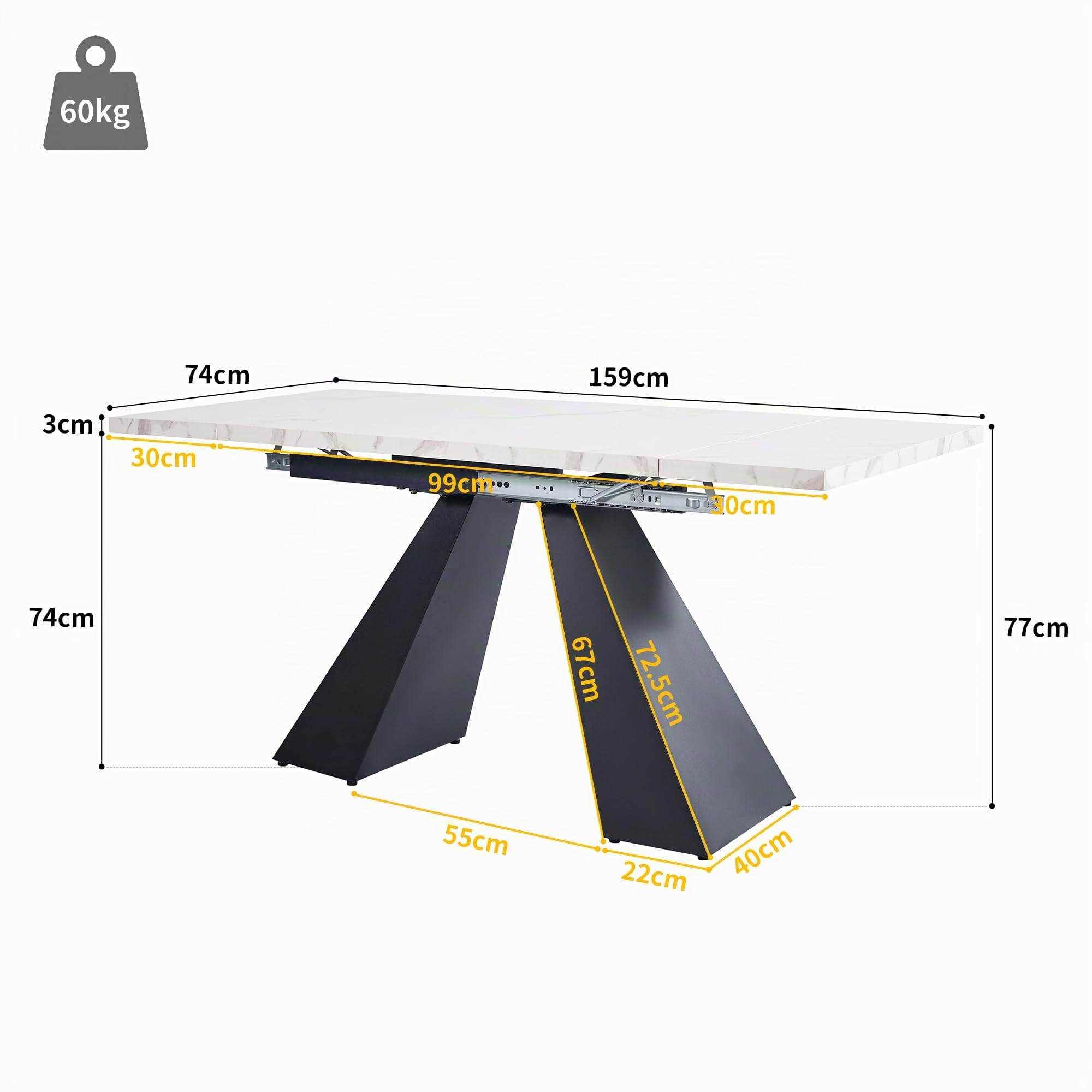 Mesa de comedor telescópica (99-159 x 74 cm), mesa de comedor extensible, ahorra espacio, amplia superficie de trabajo, diseño flexible, para oficina en casa y salón (blanco)