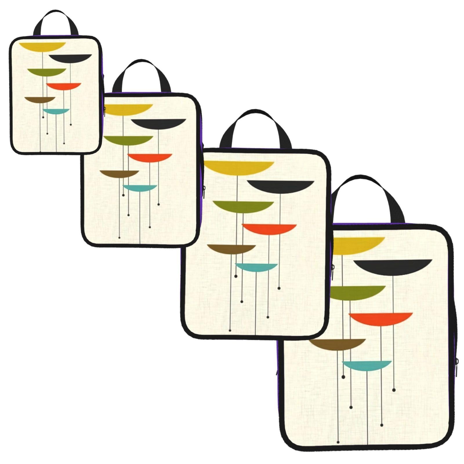 mid century modern prints Print 4 Set Compression Packing Cubes for Suitcases,Expandable Storage Bags Organizers