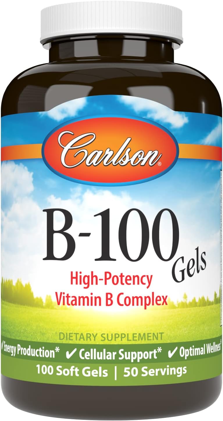 Carlson - B-100 Gels, High-Potency Vitamin B Complex, Energy Production, Cellular Support & Optimal Wellness, 100 Softgels
