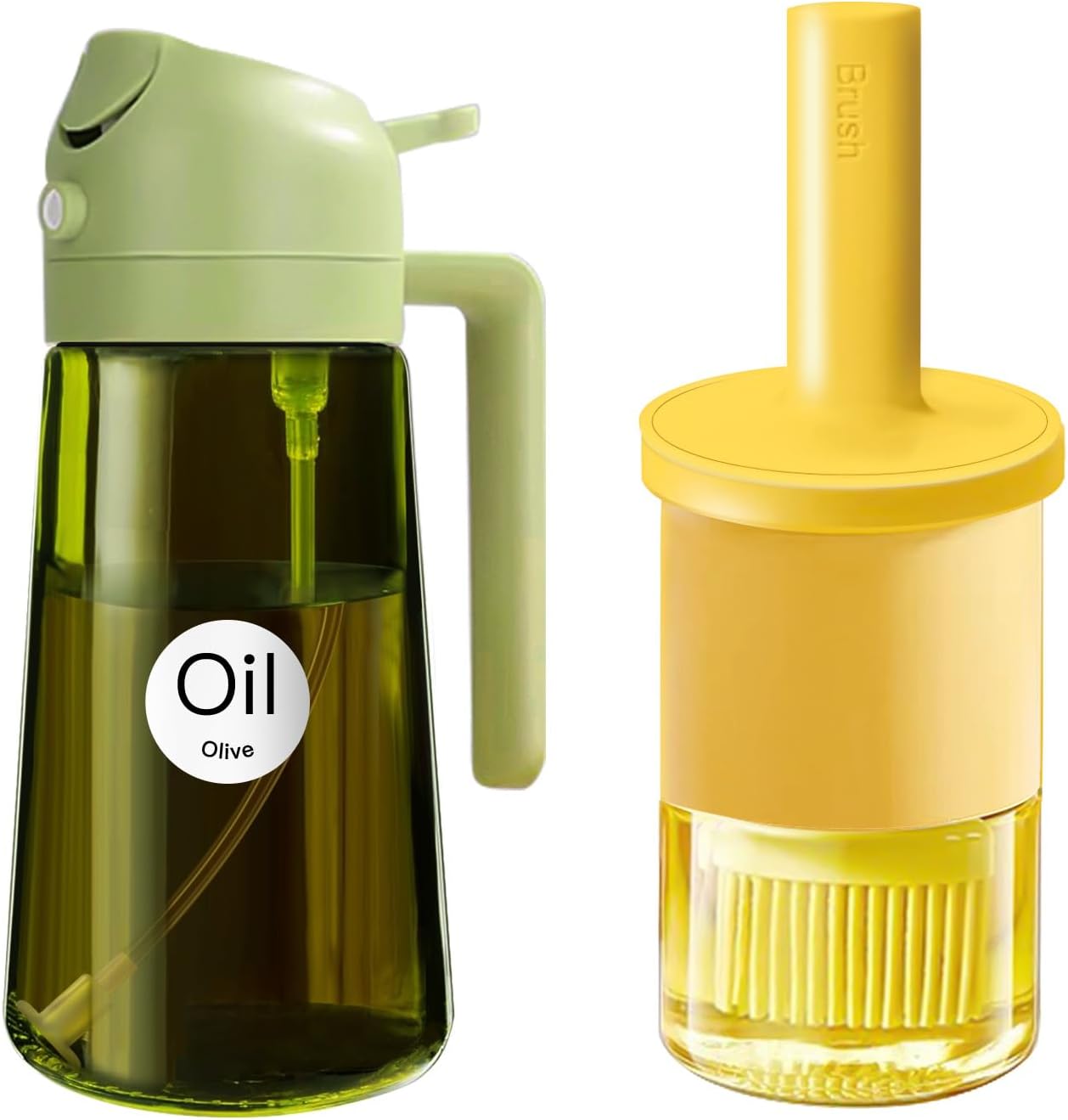 YARRAMATE 16oz/470ml Dark Green Oil Sprayer (Green) & 300ml /10oz Oil Dispenser with Brush (Orange)