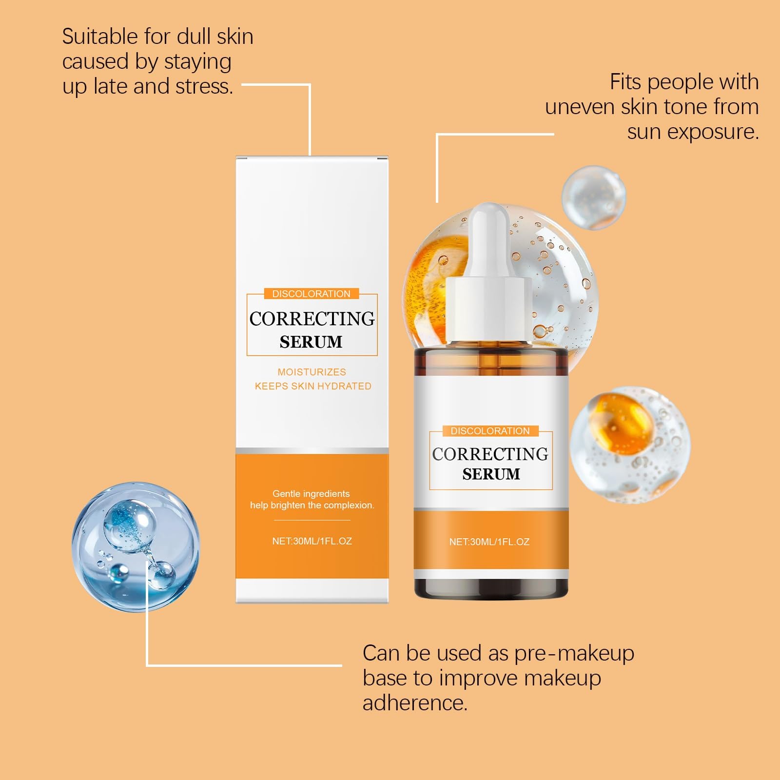 Suero para corregir la decoloración, suero de niacinamida, crema hidratante para el rostro de las mujeres, sueros hidratantes, tono de piel desigual, daños solares, manchas de la edad, tijeras para el