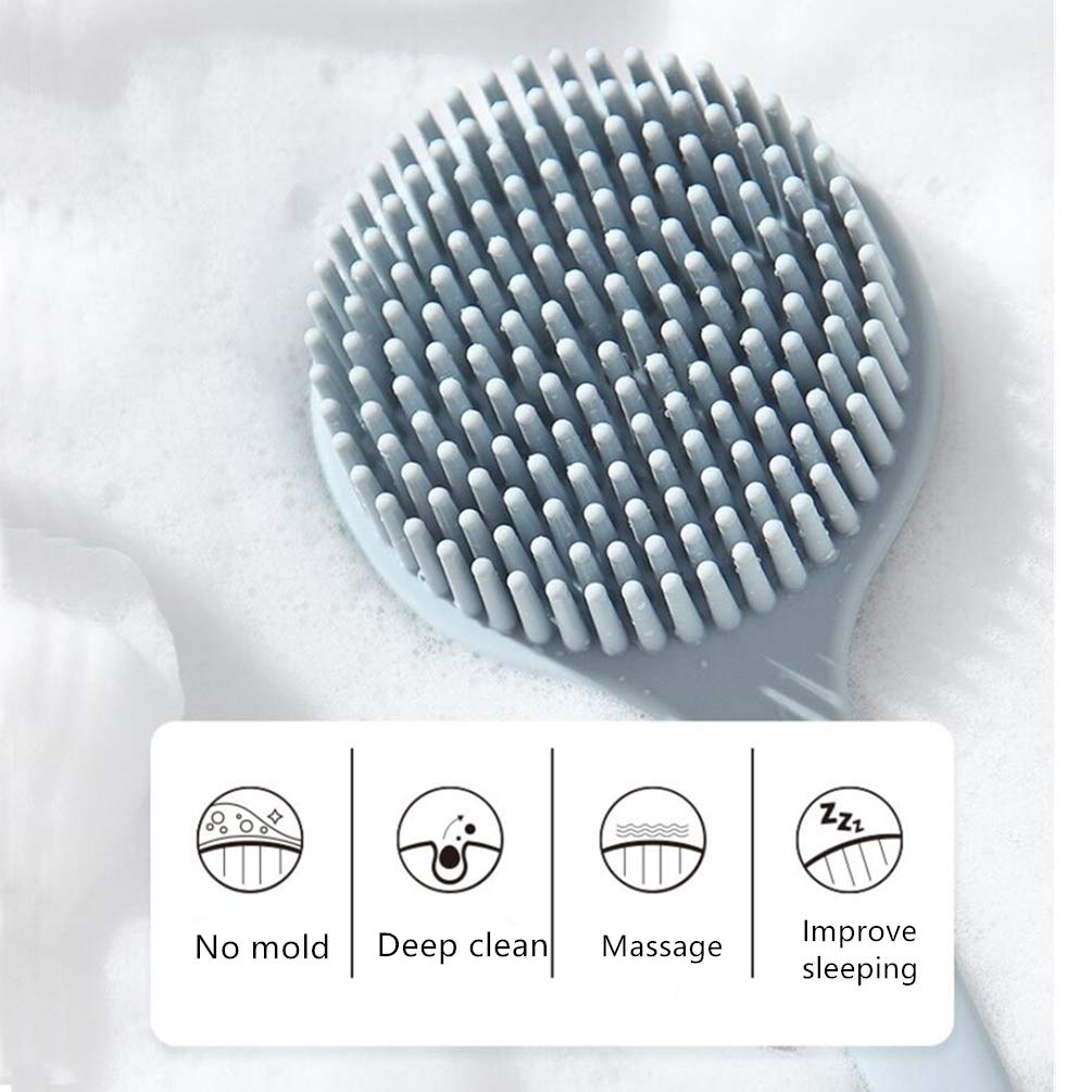 Back Scrubber,Silicone Bath Body Brush Exfoliator Back Brush Long Handle for Shower with Soft Bristles,gift with Brushing Gloves