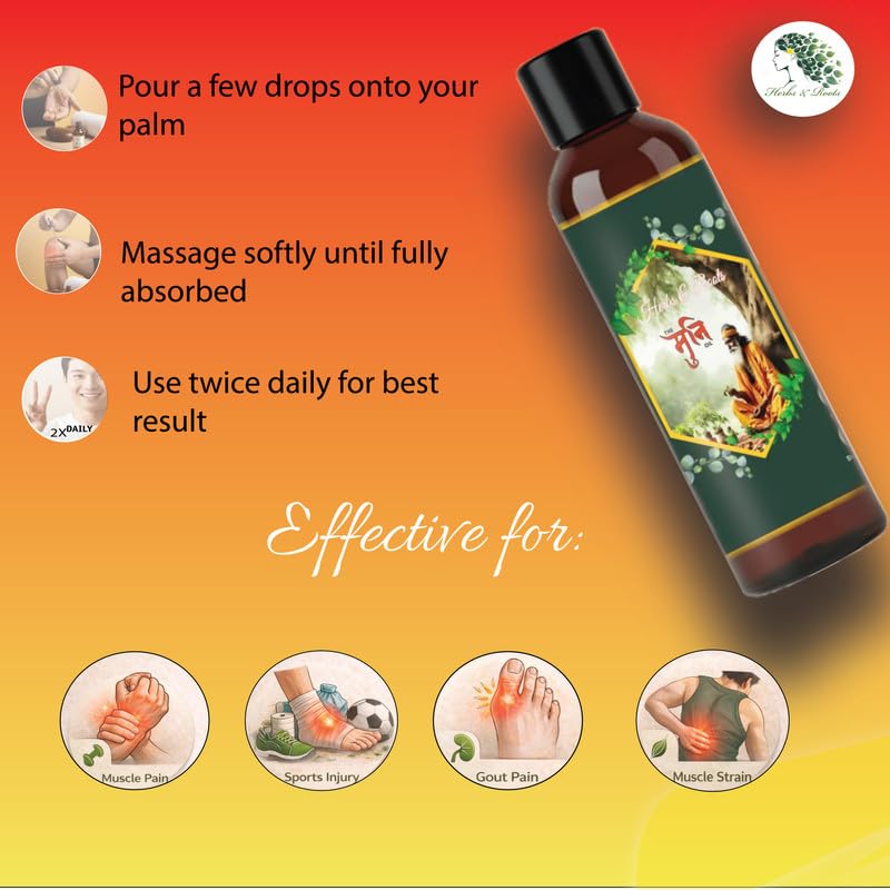 Image of Herbs & Roots Muni Pain Relieve Oil with Herbal Oils, Ayurvedic Herbal Massage Oil for Joint & Muscle Comfort, Stiffness Relief - Pack of 1 | 100ml