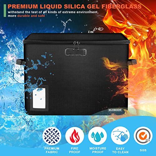 Image of 2 Pack Comic Book Storage Box, ELOBOON Fireproof & Water-Resistant Comic Book Box with Lock and Label Window, Moistureproof Comic Short Box with Fire Zipper, Comic Book Bin with Non-Slip Bottom, Black