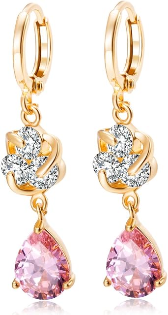 YAZILIND 18K Gold Plated Women Jewelry Exquisite Teardrop Water Drop Pendant Cubic Zirconia Inlaid Drop Dangle Hoop Earrings