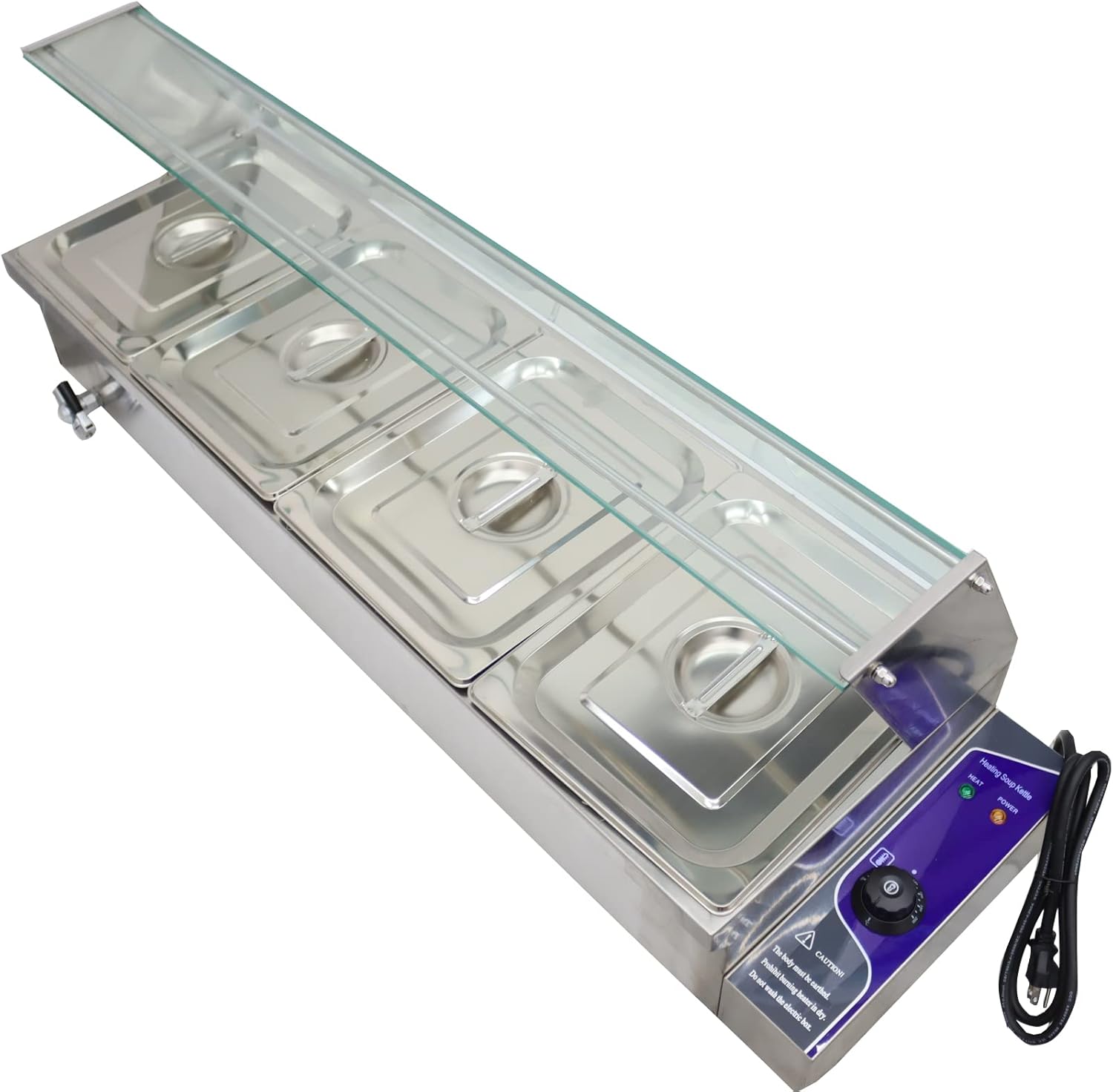 INTBUYING 4 pan Food Warmer Steam Table Kitchen Machine Bath Warmer Breakfast Supply