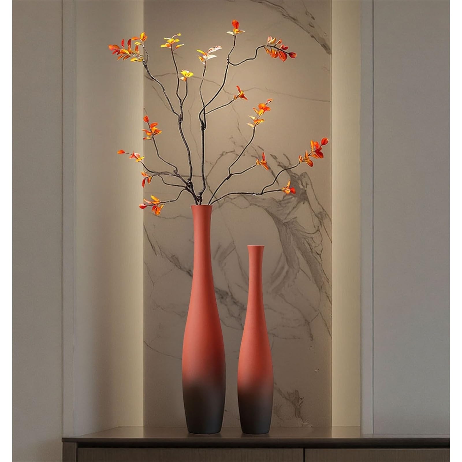 Vase en céramique rouge brûlé ombré à long cou Décoration d'intérieur | Vases abstraits de décoration de sol for la maison(Petit)