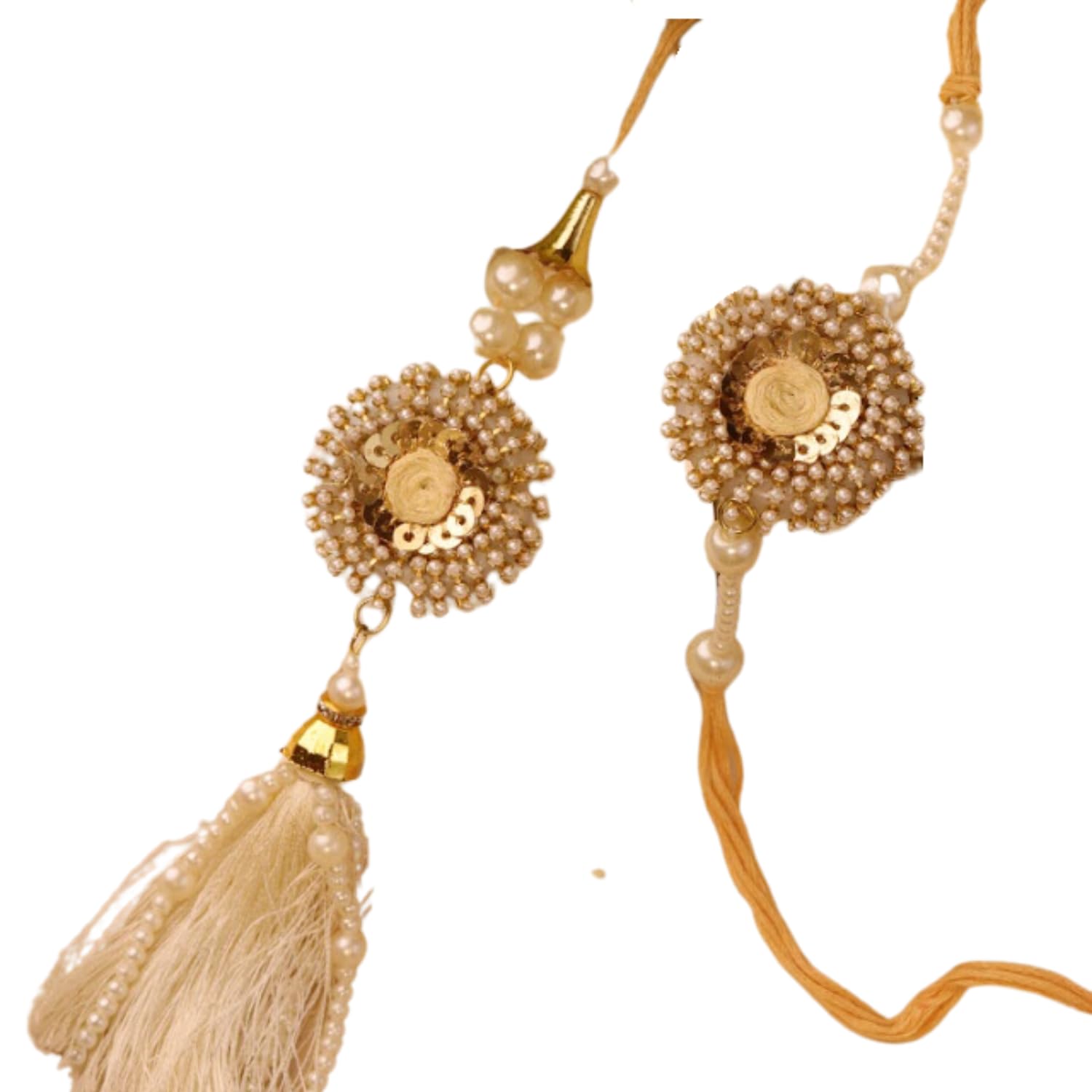 Floral Pearls Bhahiya Bhabhi Rakhi Set Of Round and Lumba Rakhi with Tika Roli, Rice and Greeting Cards (B0D8HBR2T7) Amazon Price History, Amazon Price Tracker