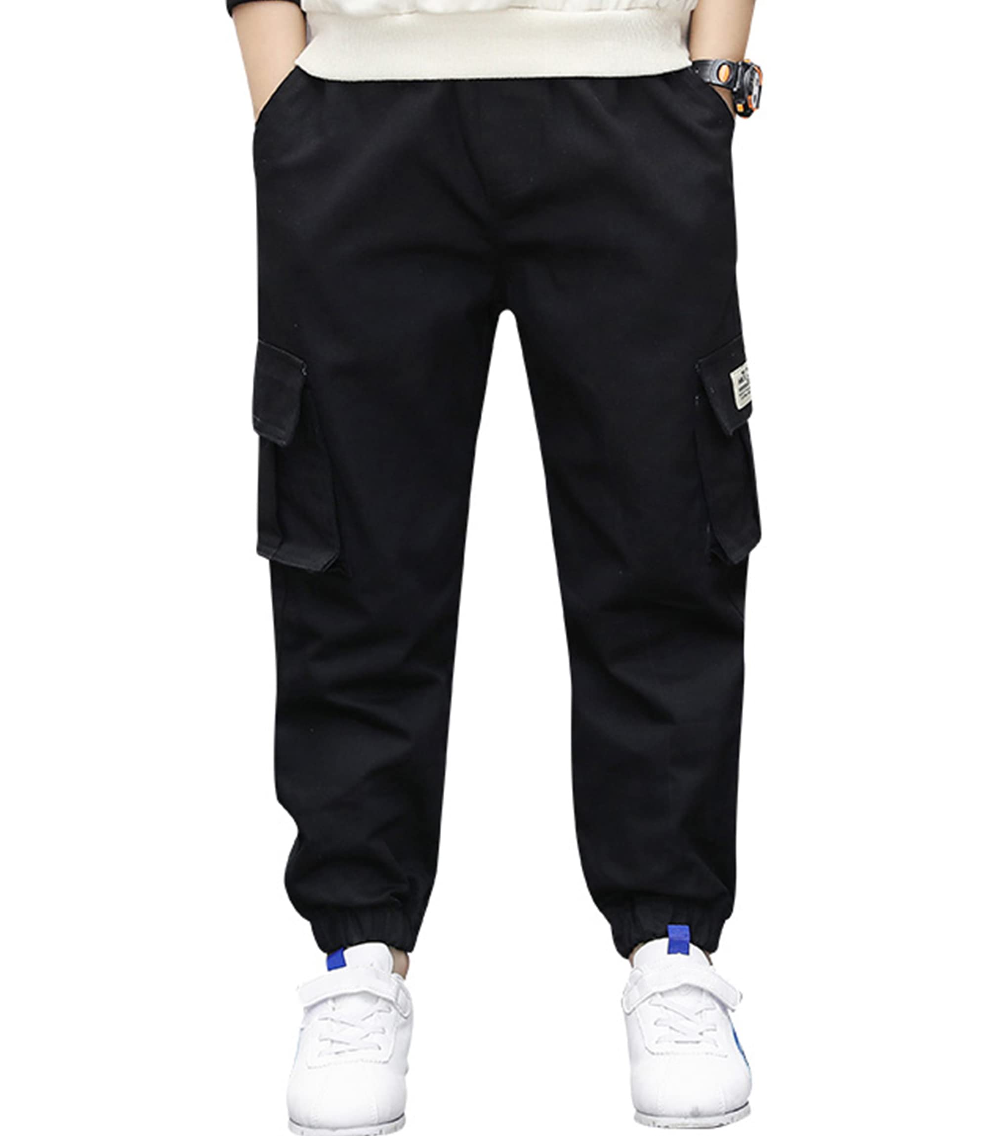 TLAENSONBoys Cargo Joggers Pants Elastic Waist Casual Jogging Trousers Bottom for Kids 6-16 Years