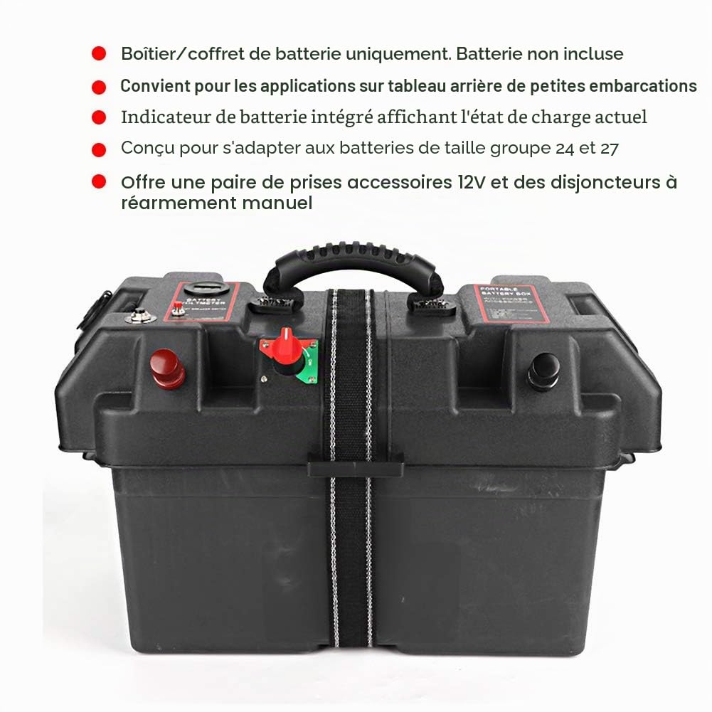 Dioche Caisson étanche pour Batterie, Boîtier de Batterie en Plastique pour Moteur de Pêche à Traîne Station Centrale électrique, Port USB et Chargeur 12V
