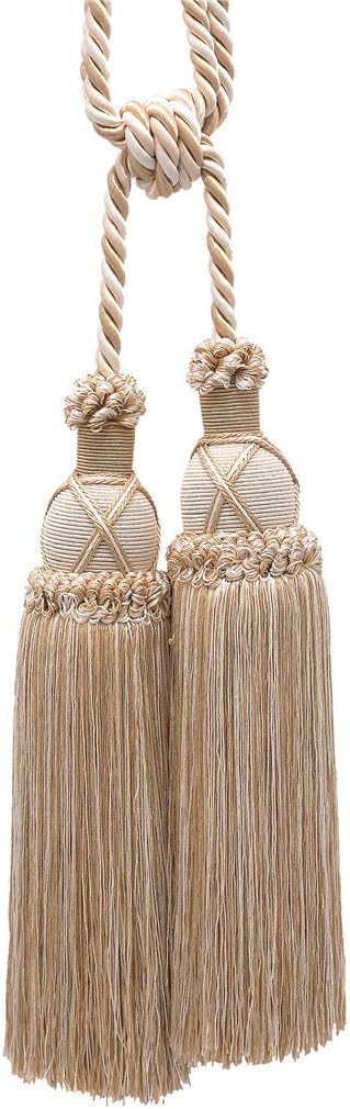 DÉCOPRO Elegant Criss Cross Double Curtain & Drapery Tassel Tieback Tassel Length 10" (25cm) 30" Spread (76cm) (Style# TBIC2) White Sands #4001 (White Ivory Cream Ivory Light Beige) Set of 4