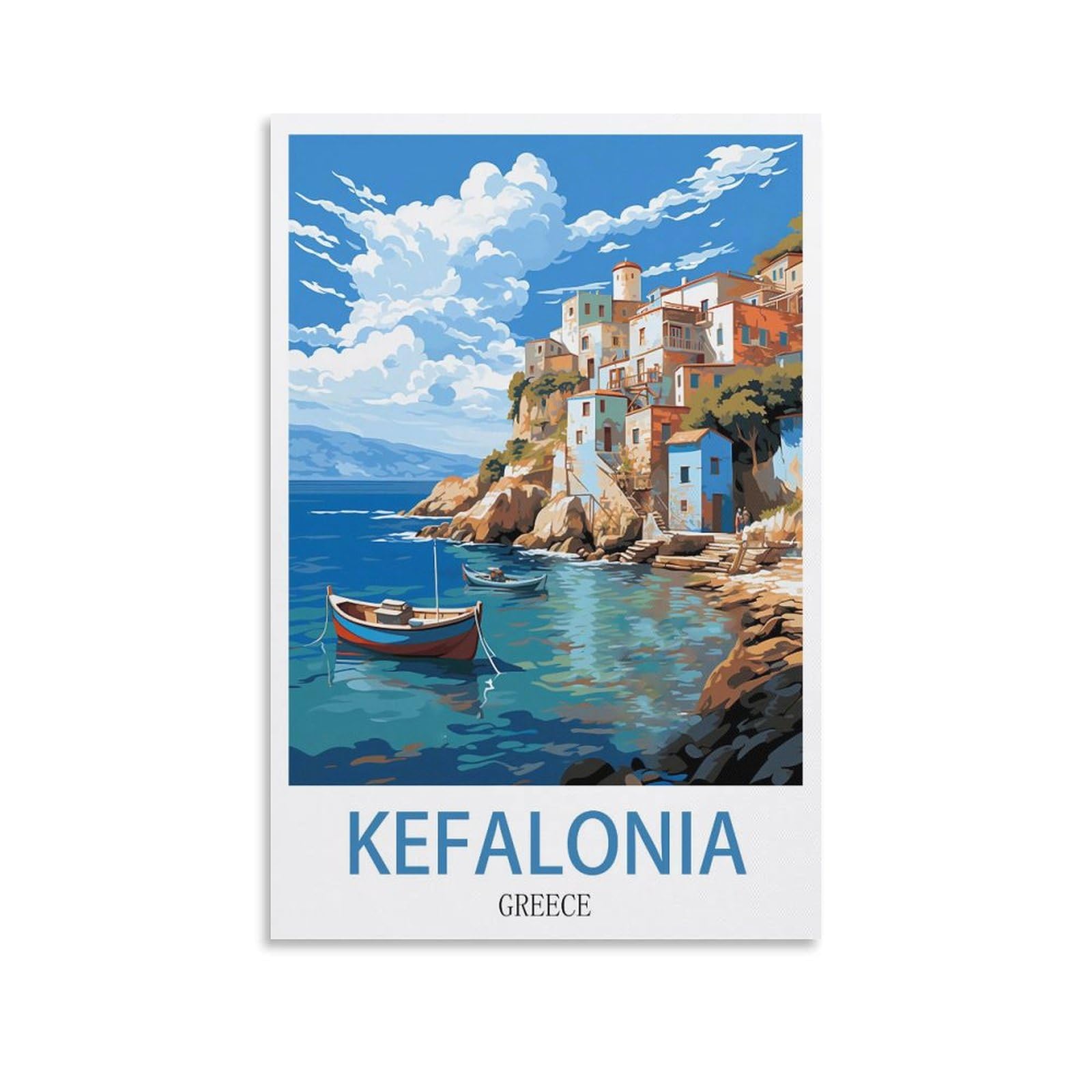 Lcynnh Unframe-Style Kefalonia Greece Vintage Travel Posters Coast 08X12inch(20X30cm) Print Poster Home Bathroom Bedroom Office Living Room Decor Canvas Poster