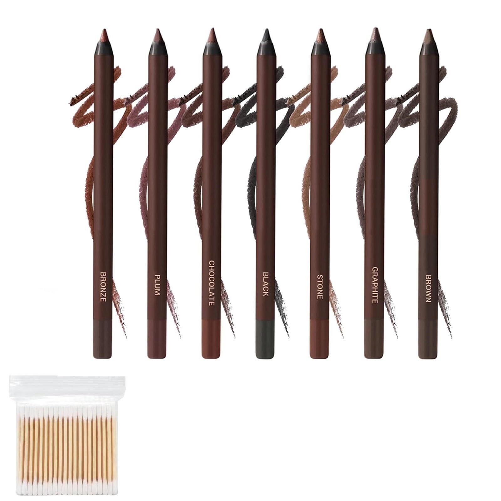 Matita eyeliner waterproof, 2025 Nuovo eyeliner duo waterproof 24 ore, matita occhi temperabile, senza sbavature, non sbiadisce, liscia e facile da colorare con 100 bastoncini di cotone.(Mix 7PCS)