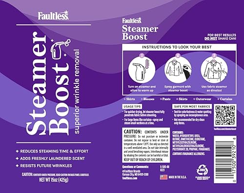 Miniatura 5 de Faultless Steamer Boost (2 unidades) – Spray removedor de arrugas para ropa – Vaporizador de tela para reducir el tiempo y el esfuerzo de vapor –