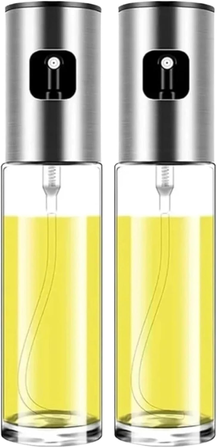 Oil Spray Bottle, 2pcs Glass Oil Sprayer For Cooking Spray Mister For Salad BBQ Kitchen Baking Empty Vinegar Bottle Tools,for Salad Making, Baking(Stainlesss 2pcs)