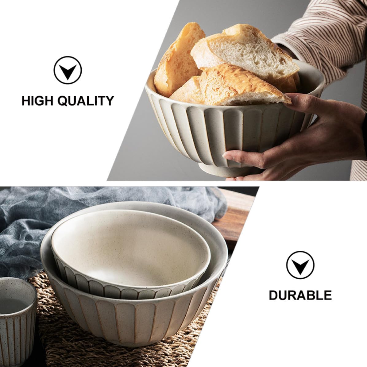 Grand Bol Japonerie en Céramique Blanc pour Nouilles, Salade et Soupe
