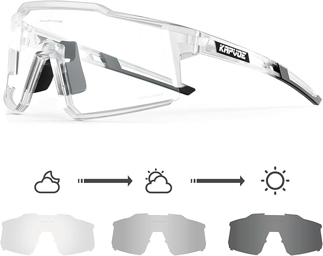 KAPVOE Photochromic Cycling Glasses Tr90 Frame For Men Women Clear Sports Sunglasses Mountain Bike Glasses Transparent MTB