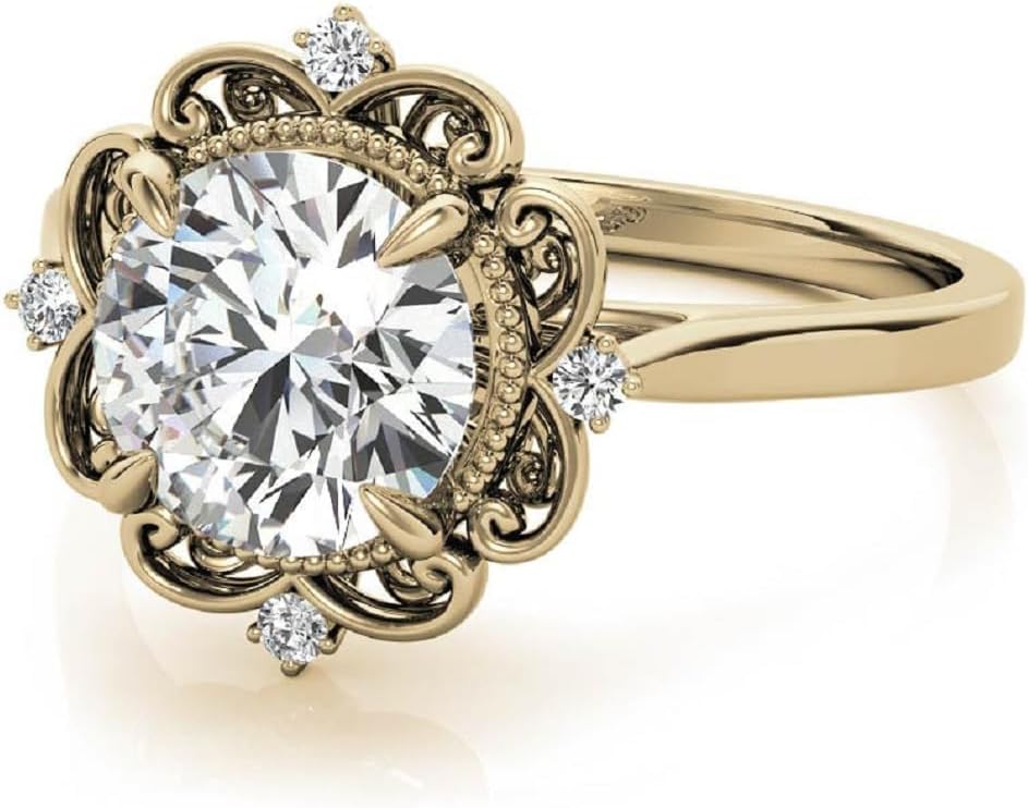 1CT-4CT Antique Halo Engagement Ring for Women Design Wedding Bridal Ring Set Christmas Gifts 925 Silver/Solid Gold Moissanite (Ring Set, Main Stone : 2.5 CT, Yellow, Round Cut)