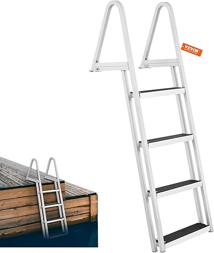 Miniatura 1 de VEVOR - Escalera de aluminio para muelle de 4 escalones, escalera extraíble de 16 pulgadas de ancho, escalera de pontón para piscina con pasamanos