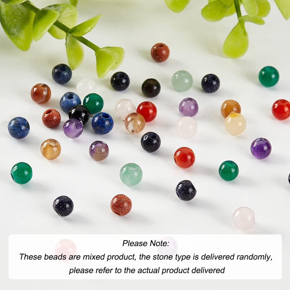 OLYCRAFT 50 Pcs 6mm Natural Stone Beads Random Round Loose Gemstones 2mm Hole Beads Assorted Large Hole Stones for DIY Necklace Charm Bracelet Jewelry Making - Image 4