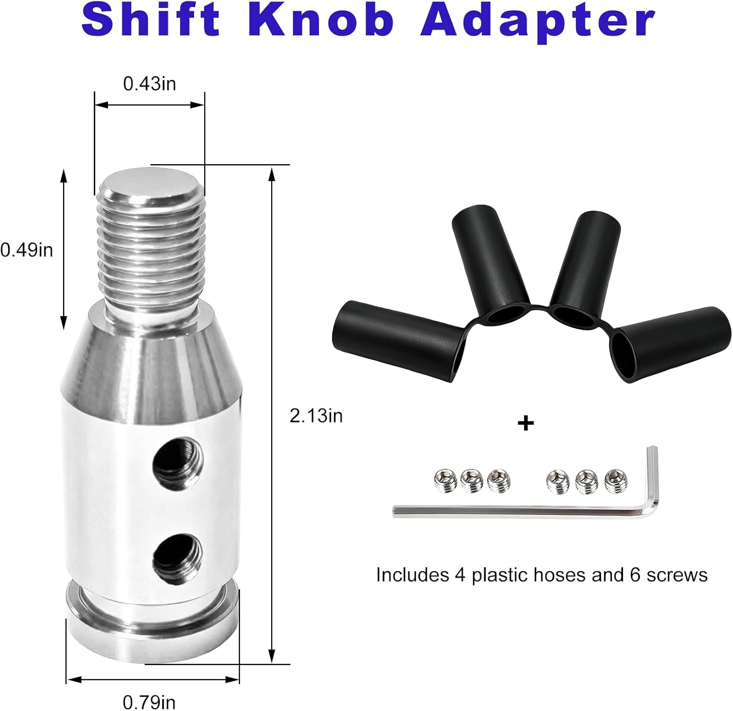 Universal Gear Shift Connector, M12×1.25 Non-Threaded Automatic Manual Shifter Adapter with 4-Sizes Hoses, Aluminum Gear Stick Connector Replacement for Cars Trucks SUVs (Silver) image 2