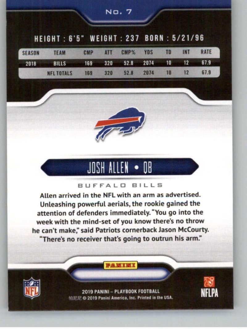 2019 Panini Playbook #7 Josh Allen Buffalo Bills NFL Football Trading Card