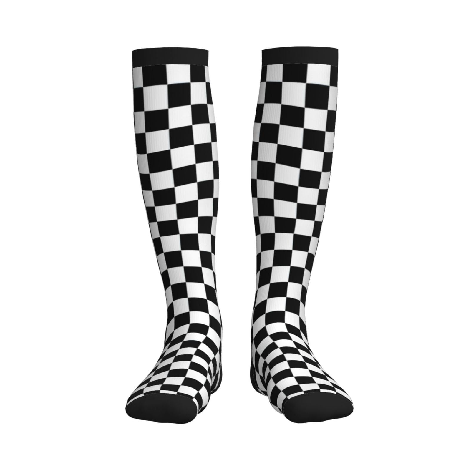 Black and White checkered stripes Print Compression Socks for Women and Men,15-20 mmHg is Best Support for Athletic sports