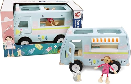 Miniatura 1 de Leo & Friends Camioneta de helado de madera - Juguete educativo para niños pequeños - Juguete de 3 años en adelante - Juguete de camión de helado de