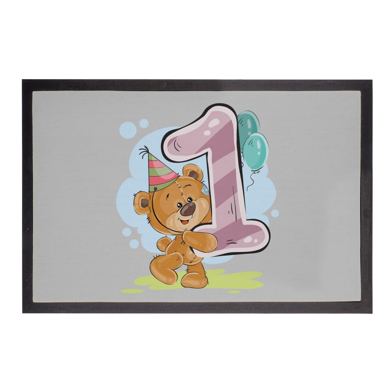 Paillasson gris ourson douceur | Tapis entrée premier anniversaire 75x50