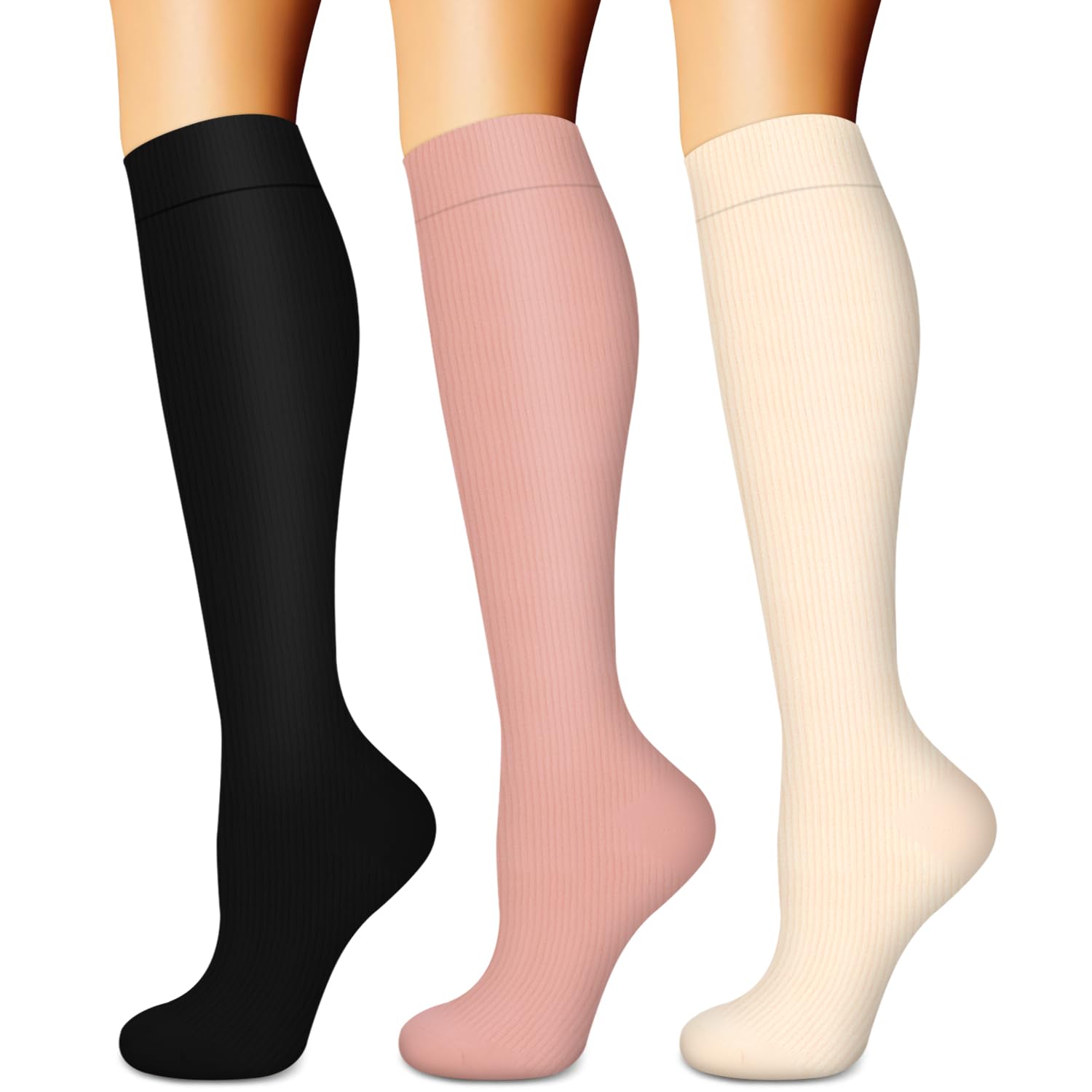 Compression Socks for Women & Men (3 pairs) - Best Support for Nurses, Running, Hiking, Recovery & Flight Socks