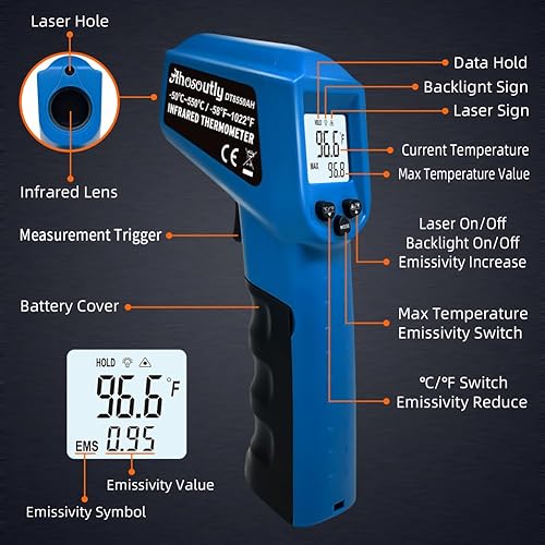 Miniatura 4 de Termómetro infrarrojo pistola de temperatura -58 716 (-58.0 F  716.0 F) Termómetro infrarrojo láser digital sin contacto con luz de fondo, no para