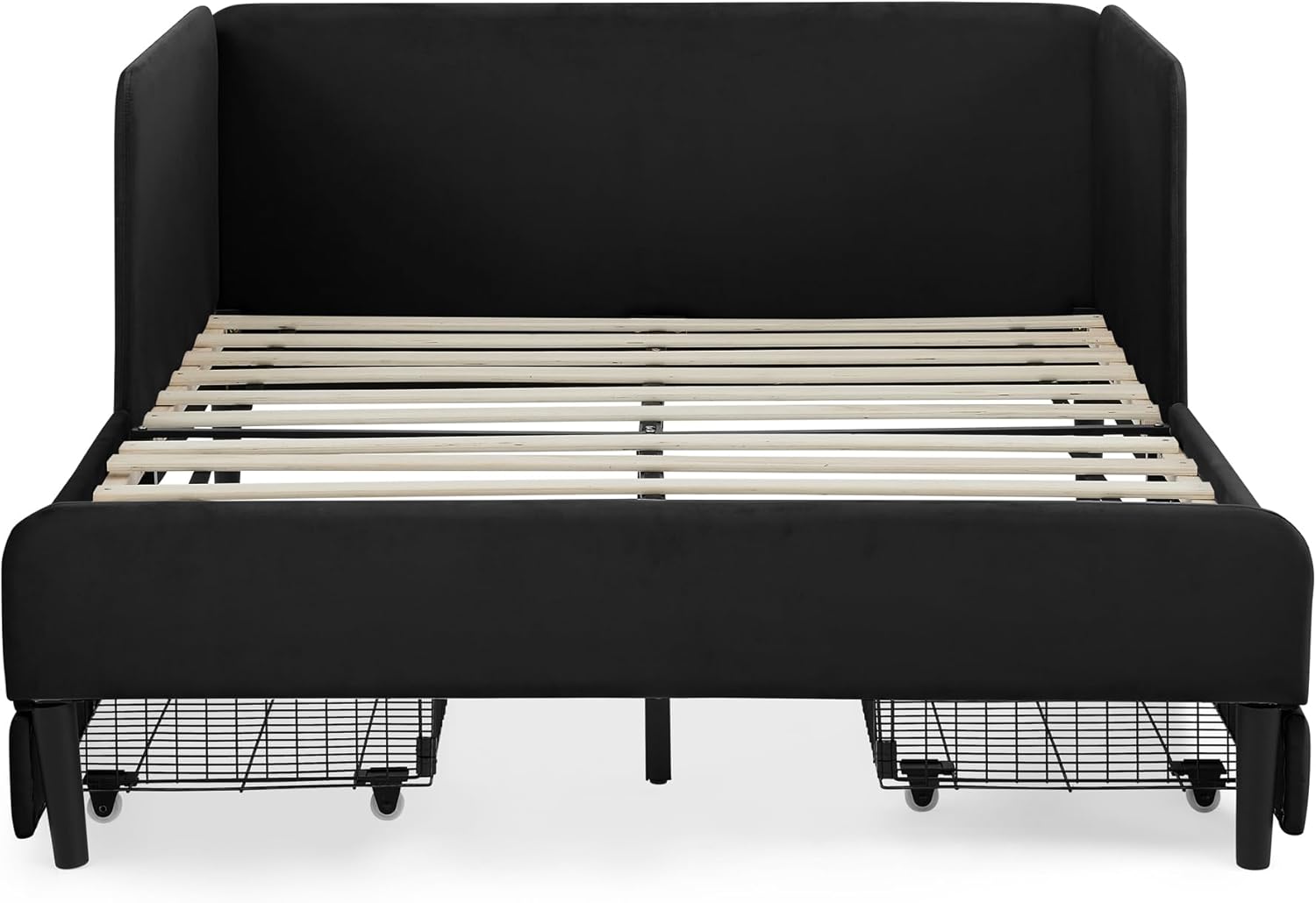 Ball & Cast Full Size Daybed with 2 Storage Drawers, Velvet Day Bed Frame with Head Board & Slats Support,L Shaped Corner Sofa Bed for Living Room,Bedroom,Black