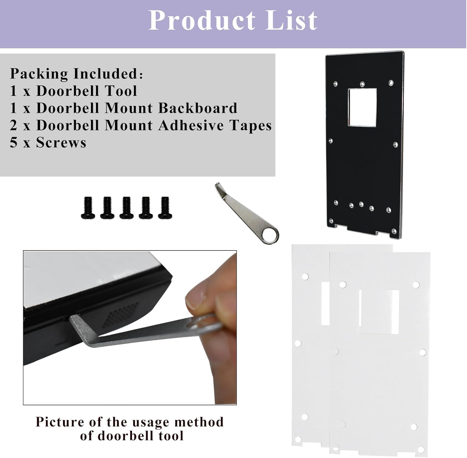 No Drill Doorbell Mount Compatible with Ring Battery Doorbell(2nd-2024 Release)/Pro/Plus,Video Doorbell 3/3 Plus,4,4 Pro,Adhesive Doorbell Holder Accessories for Houses Apartment with A Spare Adhesive