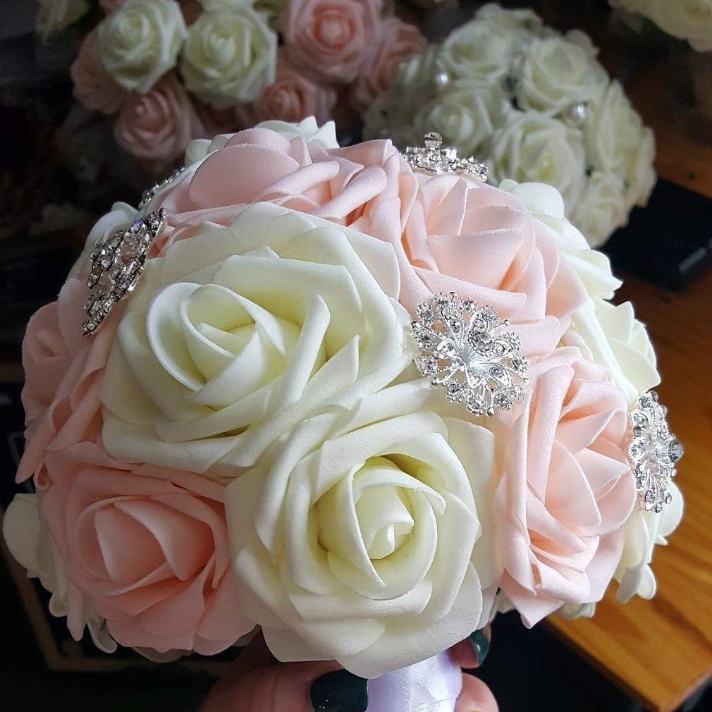 Artificial Flowers 25pcs Real Looking Blush Foam Fake Roses with Stems for DIY Wedding Bouquets White Bridal Shower Centerpieces Arrangements Mothers Day Party Tables Decorations - Image 3