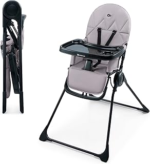 Kinderkraft BINCI Kinderhochstuhl, Babystuhl, leicht und faltbar mit Tablett, Fußstütze und 5-Punkt-Gurt, ideal für kleine Räume und Reisen, Grau