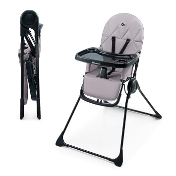 Kinderkraft BINCI Folding High Chair, Lightweight 11 lb, Compact for Small Spaces and Travel, Adjustable Tray with Cup Holder, Footrest, 5-Point Harness, Easy-Clean Modern Design, Gray