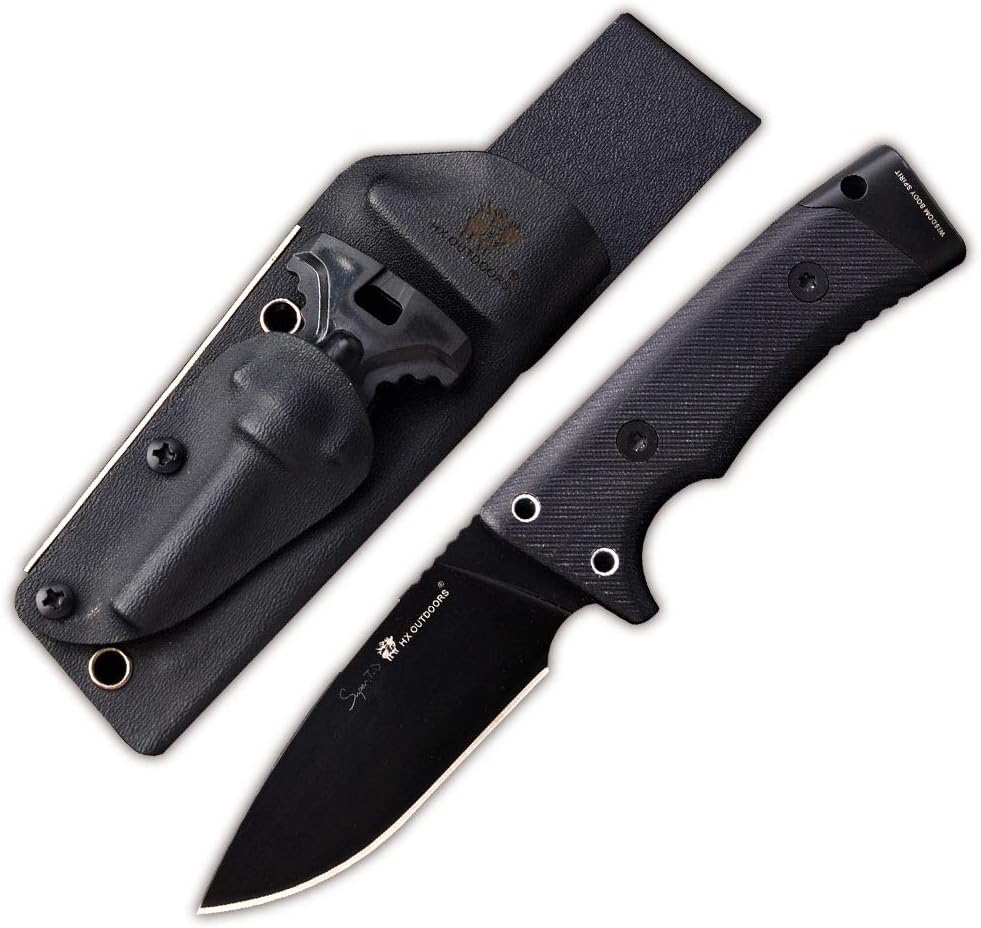 Hunting Knife,Tactical Knife Fixed Blade with Durable Sheath,D2 Survival Knife for Outdoor Camping,Fishing,Bushcraft, Multi-tool with Sharpener,Fire Starter(8.7inches)