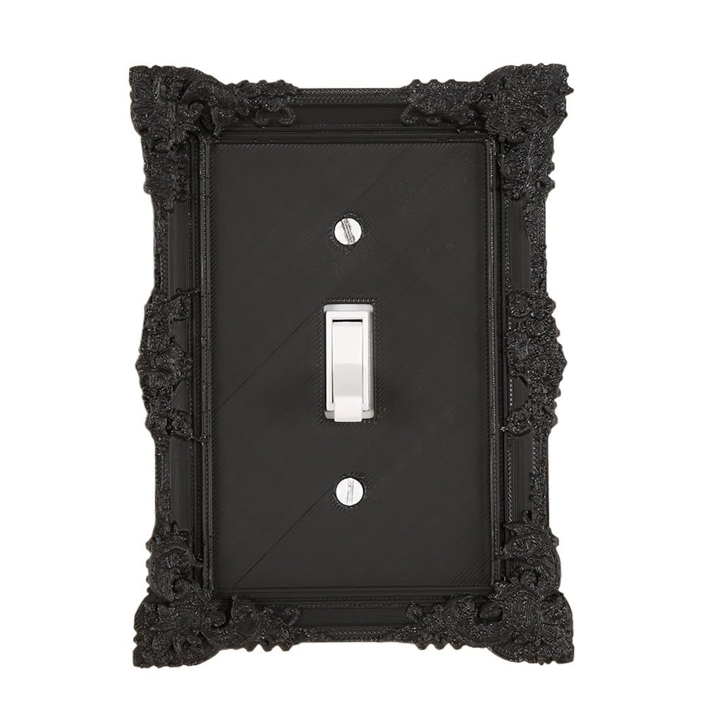 Gwyzax 1981-A Light Switch Surround Retro Carved Switch Plate Cover 4-Pack, Matte Black Abs Wall Panel Frame