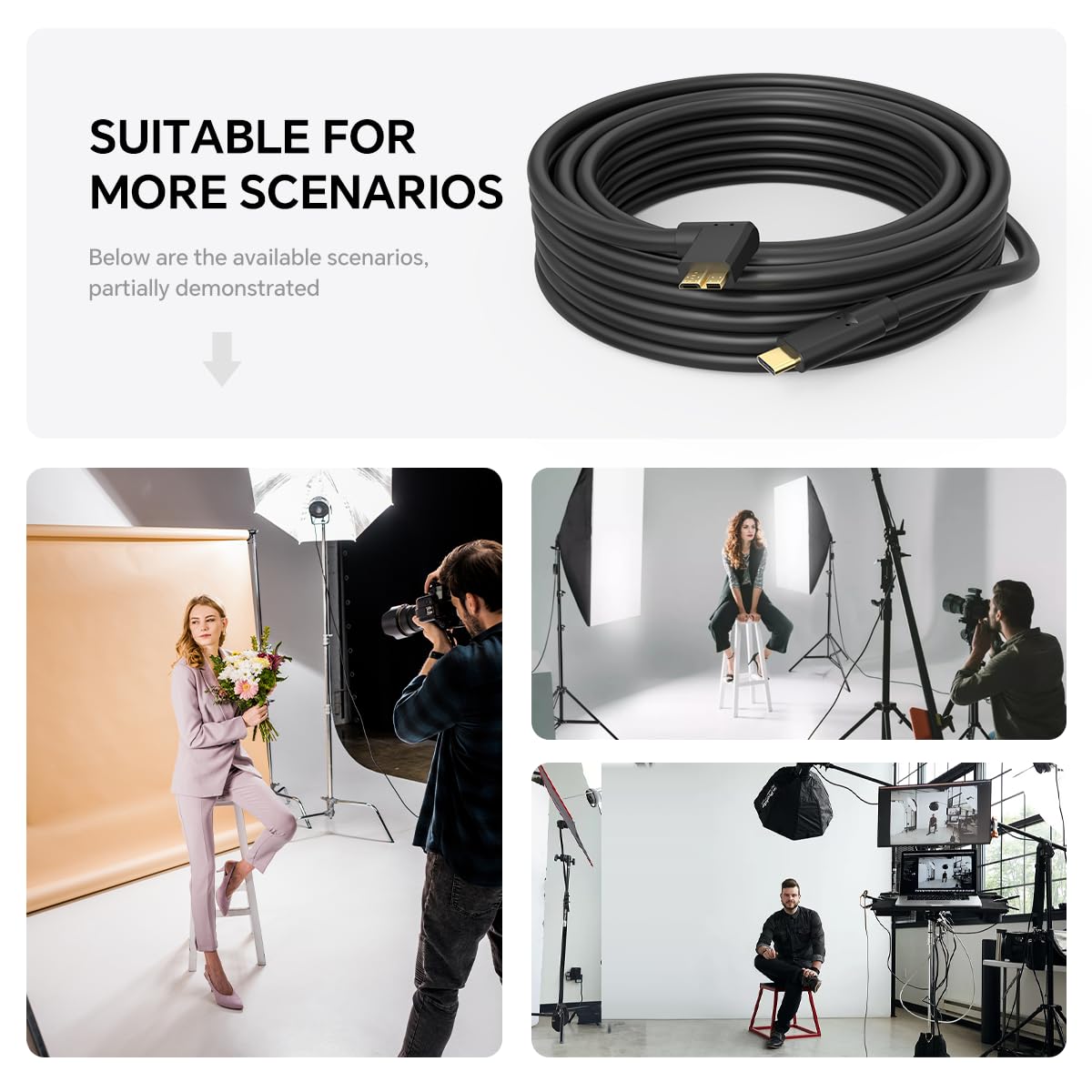 16ft 5Gbps USB C to Micro B Cable for Photo/Video Shooting, Hard Drive USB-C Cable, USB 3.0 Micro B to Type-C Cable Compatible with Canon EOS 1DX2/ 5D4/ 5DS/ 5DSR/ 7D2 Nikon D850/ D810/ D800D5/ D500