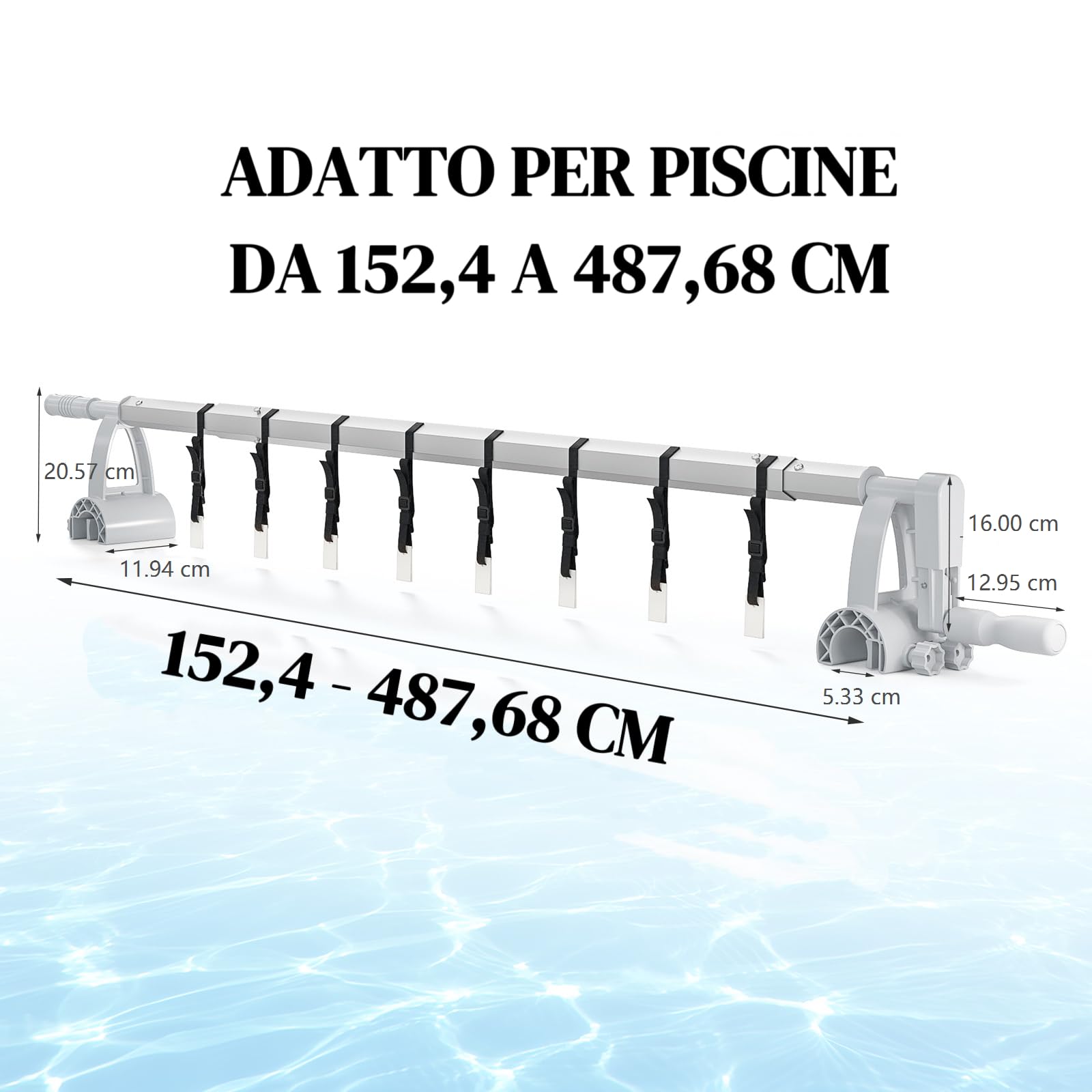 Bonnlo Avvolgitore per Copertura Piscina Fuori Terra 1,5m–4,8m, Rullo Avvolgitore per Telo da Piscina Senza Pavé, Tubi in Alluminio Spessi con Rinforzi Saldati, Bianco e Argento