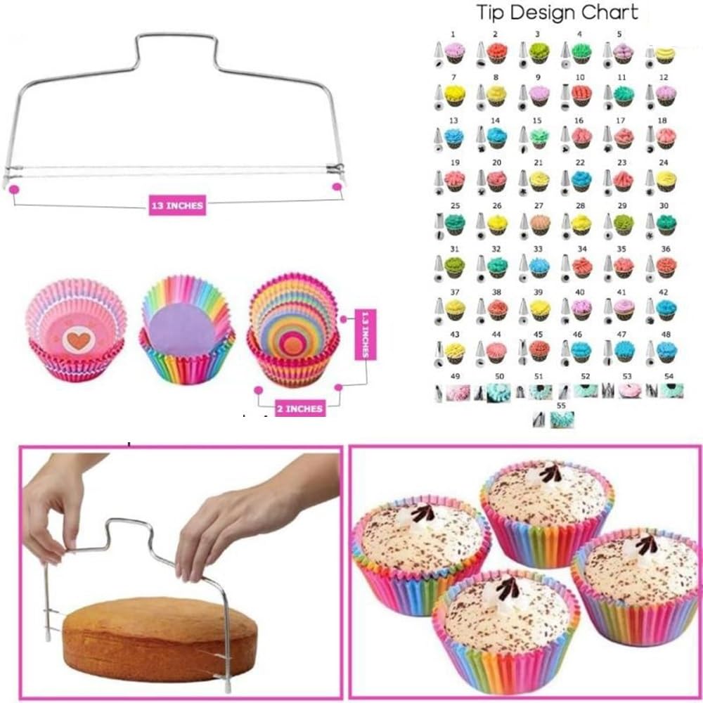 Backzubehör,Torten Zubehör 205/255 PCS Anti-Rutsch-Kuchen Dekorieren Lieferungen Kit Werkzeuge Backen Zubehör Kuchen Piping Bag(255PCS)