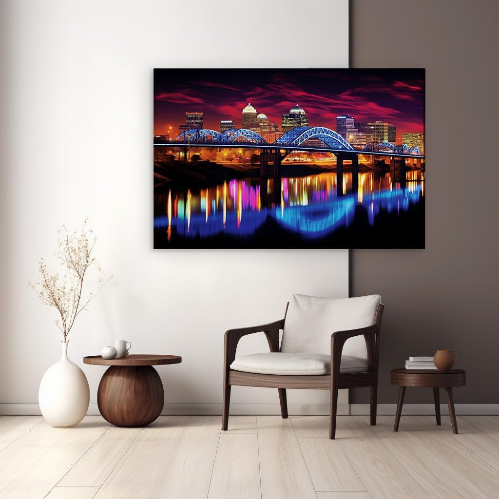 Canvas for Living room. Illuminated Elegance: Little Rock's Nighttime Panorama Unveiled, 27 x 18 inch Canvas Wall Art - Ready to Hang