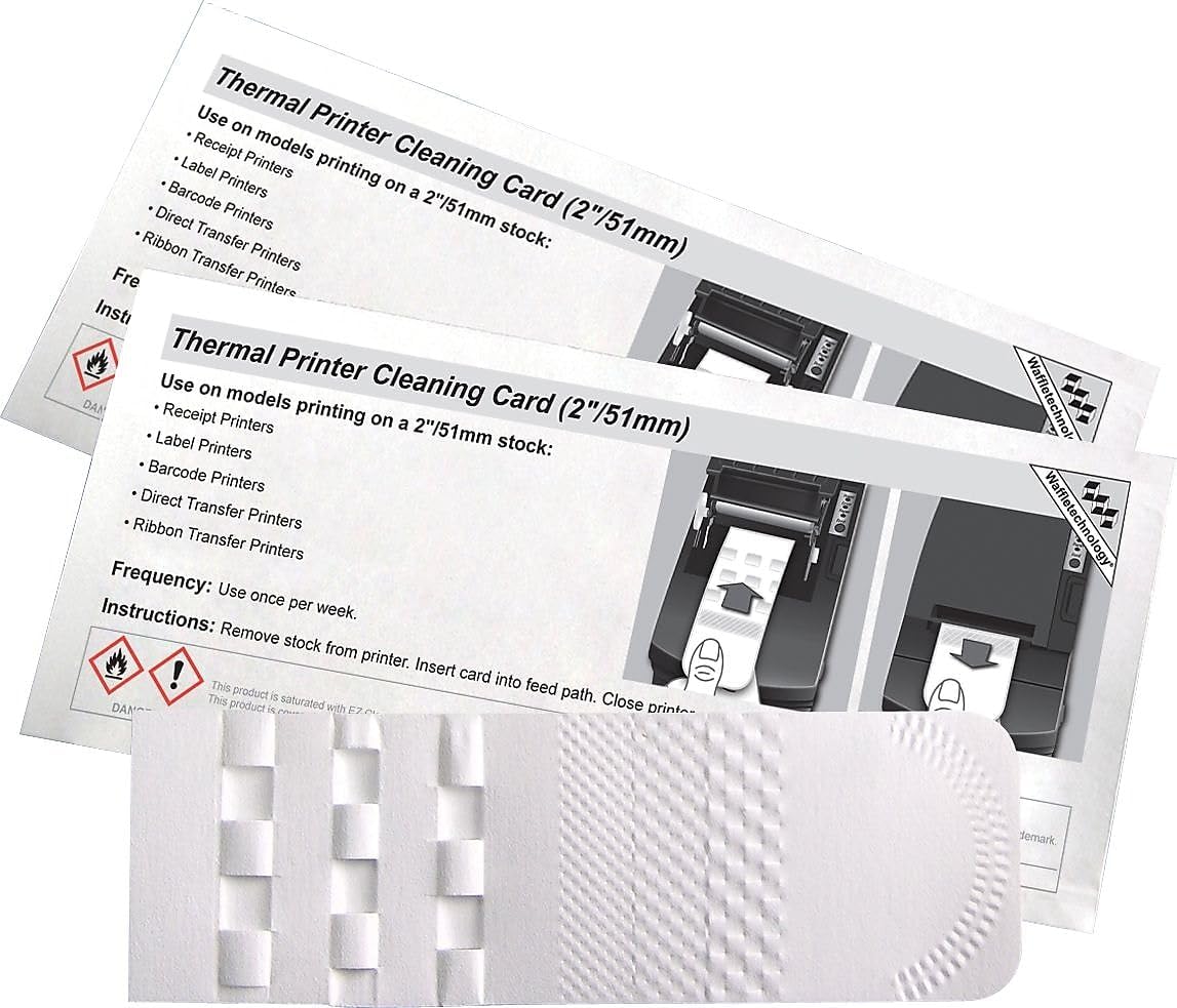 Waffletechnology Thermal Printer Cleaning Card Kit - Ultra-Pure IPA for Receipt & Thermal Printer - Jam Prevention & Improved Print Quality with Patented Spring Loaded Waffle Design. (2")