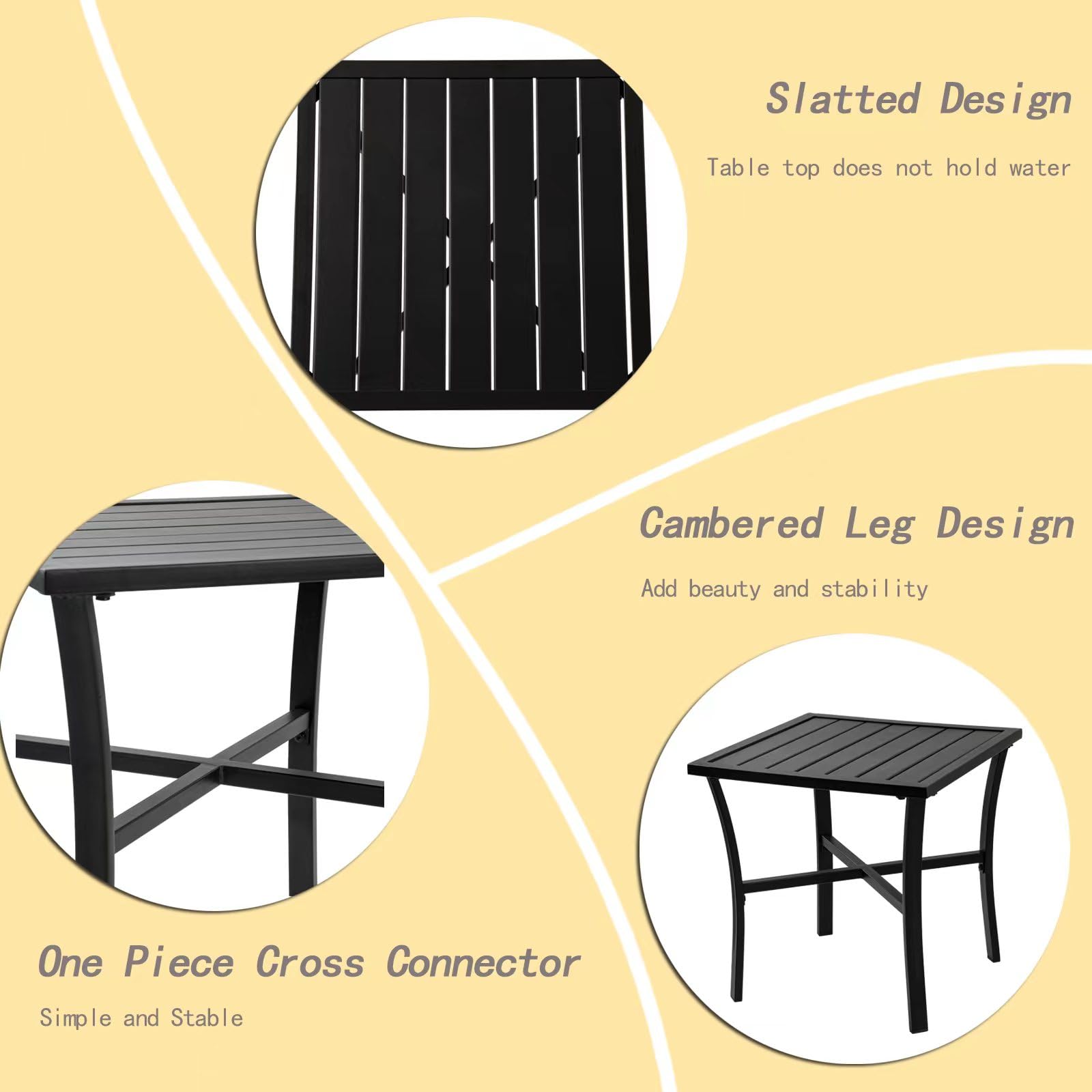 Mesa auxiliar de acero para exteriores, para patio, piscina, compañero de interior, fácil mantenimiento y resistente a la intemperie, color negro 3