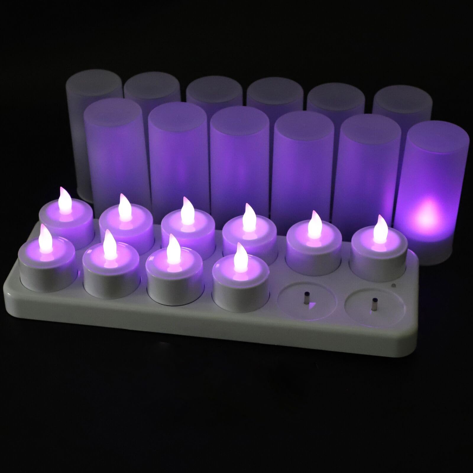 EuroFone Rechargeable LED Candles Tealight Purple Candle Flameless with Charging Station Holder (12pcs)