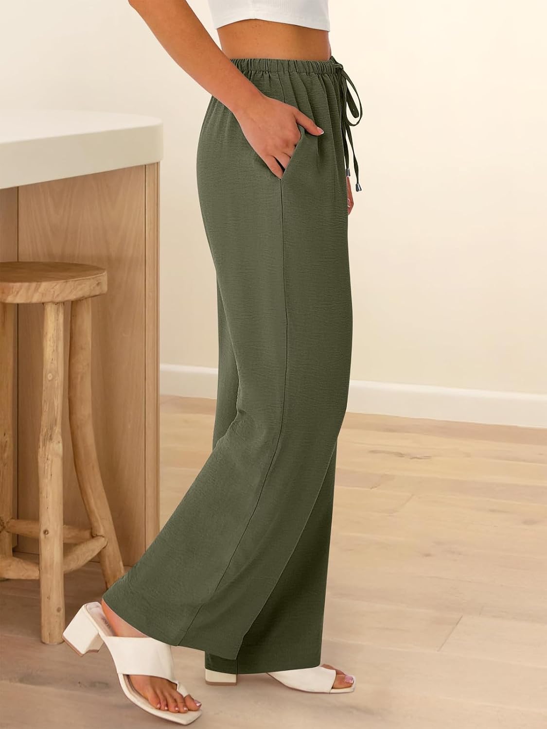 Women's Baggy Wide Leg Pants Casual Drawstring Elastic Waisted Workout Beach Track Pants Lightweight Trousers