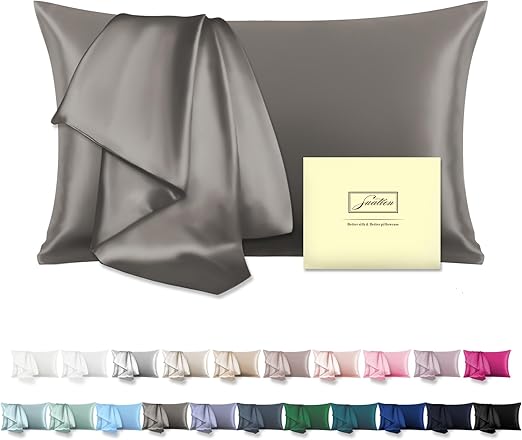 Natural Mulberry Silk Pillowcase with Hidden Zipper for Hair and Skin Standard Size 20"X 26" Soft Breathable Smooth Cooling Pillow Covers for Sleeping(Gray,1Pcs)
