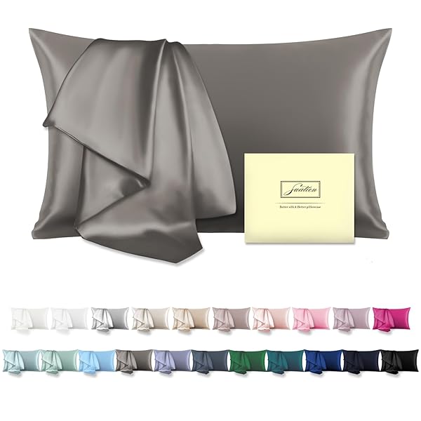 Mulberry Silk Pillowcase for Hair and Skin Pillow Case with Hidden Zipper Soft Breathable Smooth Cooling Silk Pillow Covers for Sleeping (Gray, King（20"X 36"）)