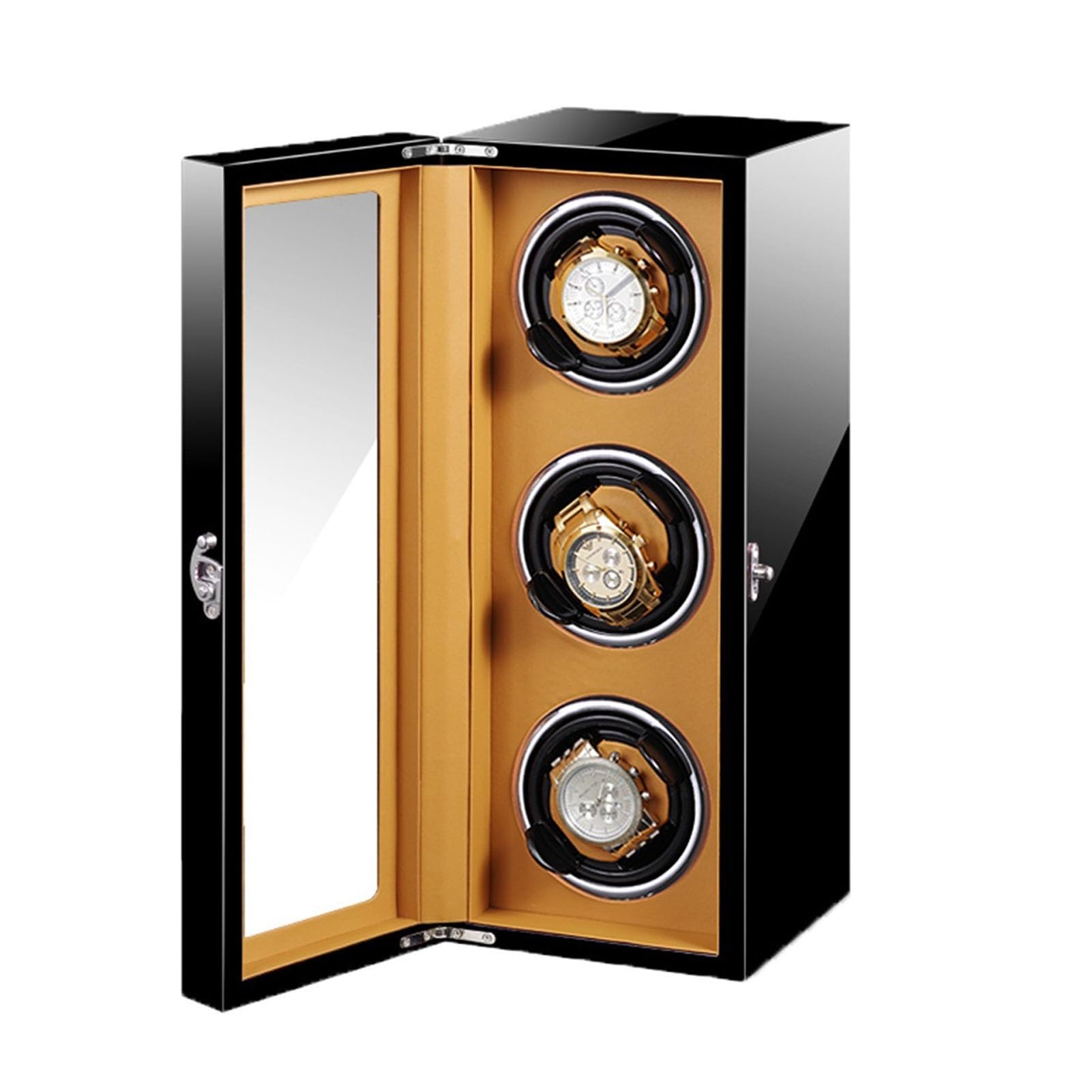 MYUYEE Watch Winder For 3 Watches Quiet Motor Adjustable Watch Pillow Piano Paint Exterior Watches Display Box With Safety Lock 5 Rotation Mode Setting