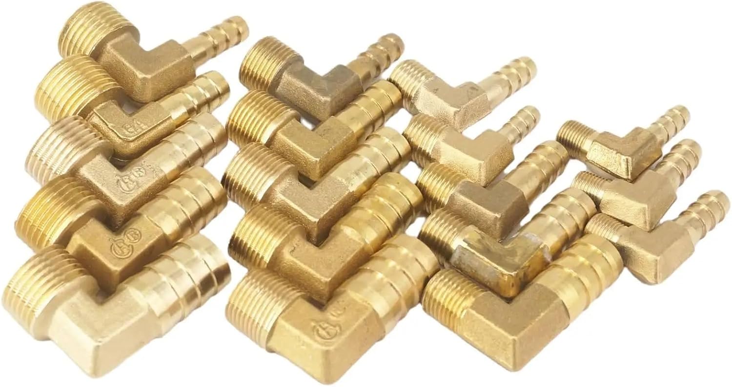 Brass Elbow 8pcs Fit Hose Metric Male Elbow Brass Fitting For RV Water Hoses(M10x1.5-10mm Barbed)